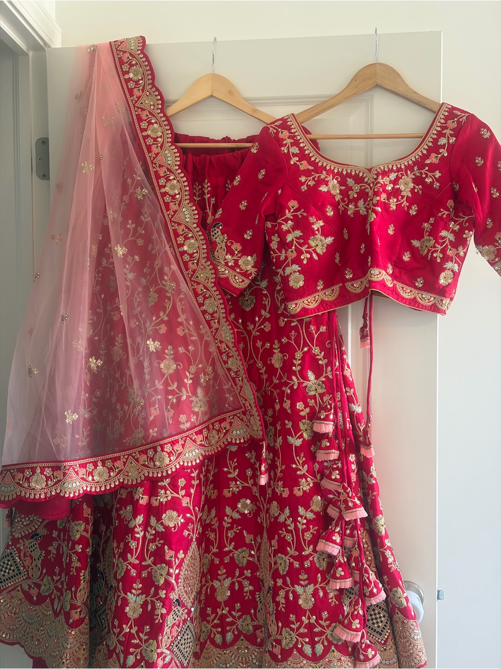 Red Embroidered Lehenga Choli With Gold Detail